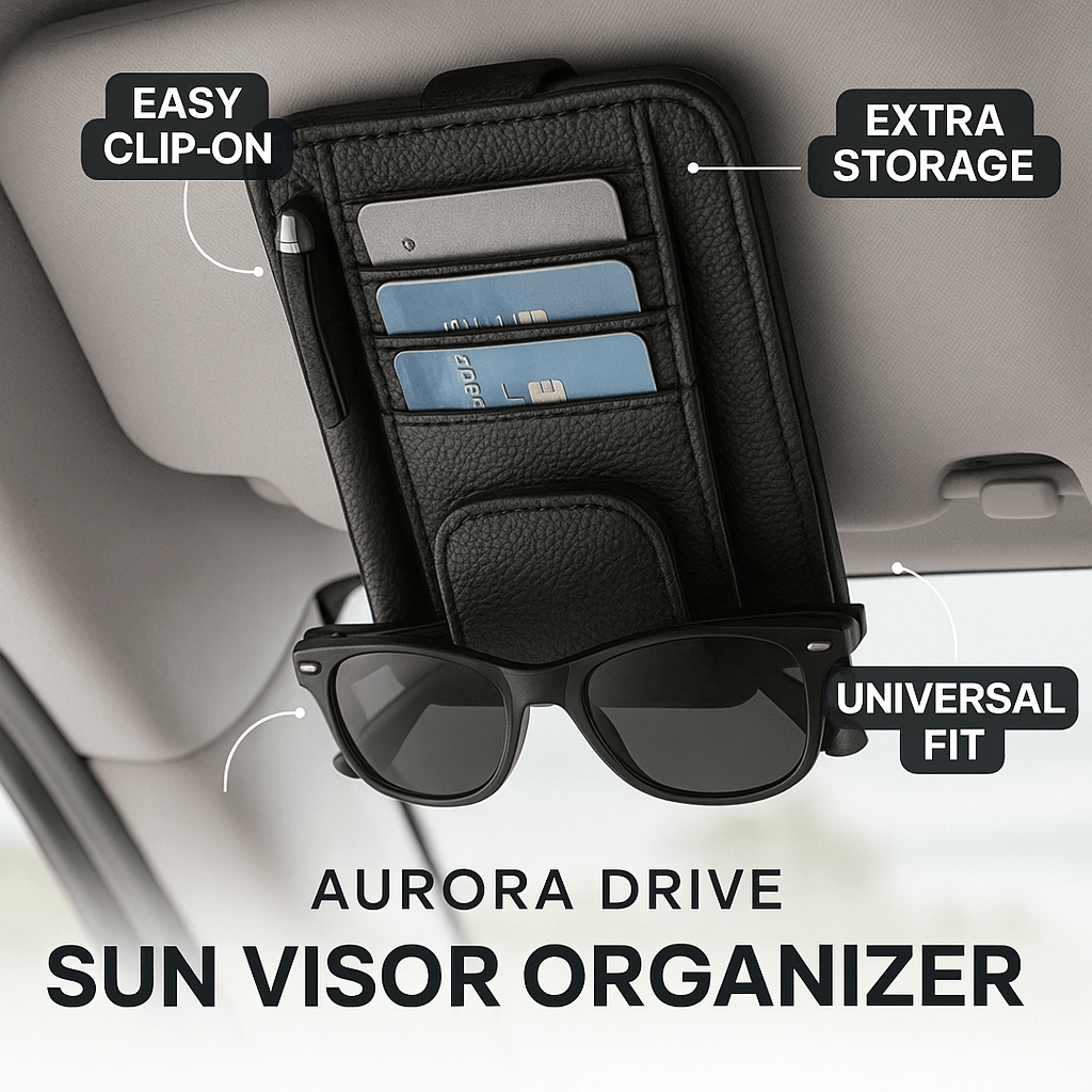 Aurora Drive™ Sun Visor Storage Device